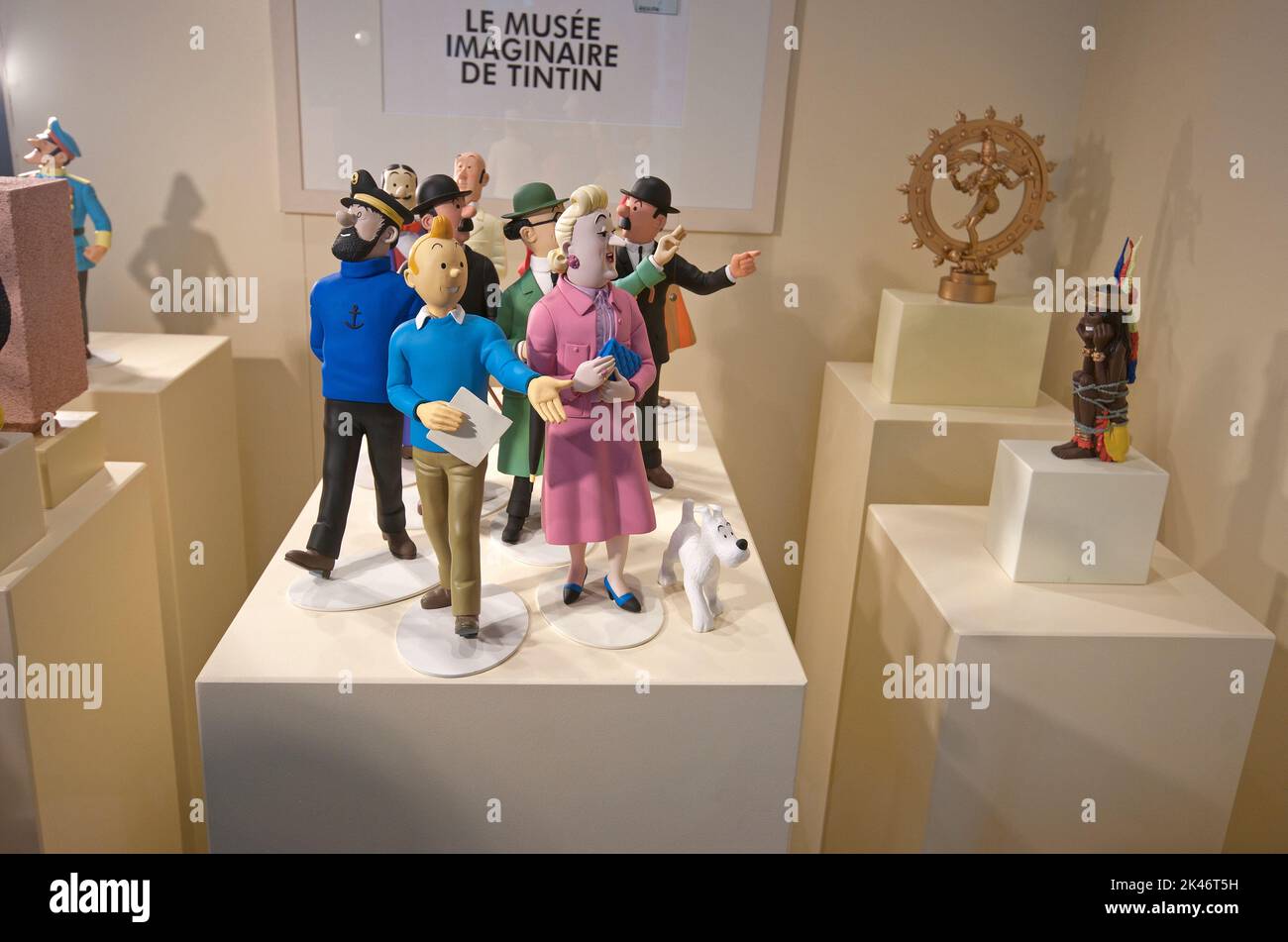 Statuetten zum Verkauf in La Boutique Tintin, Brüssel, Belgien Stockfoto