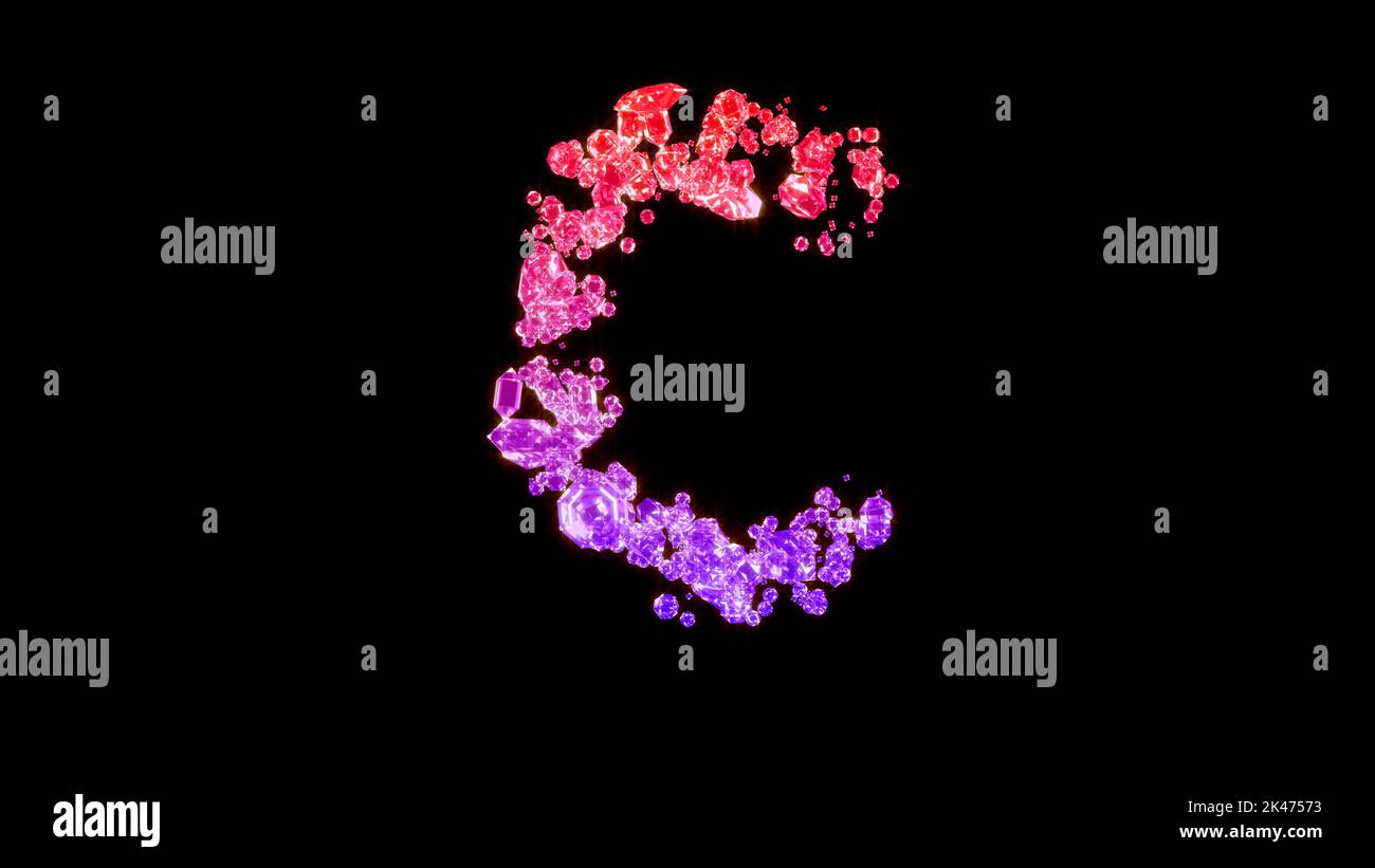 Fancy Fashion Edelstein Schrift, rot und lila Buchstaben C, isoliert - Objekt 3D Rendering Stockfoto