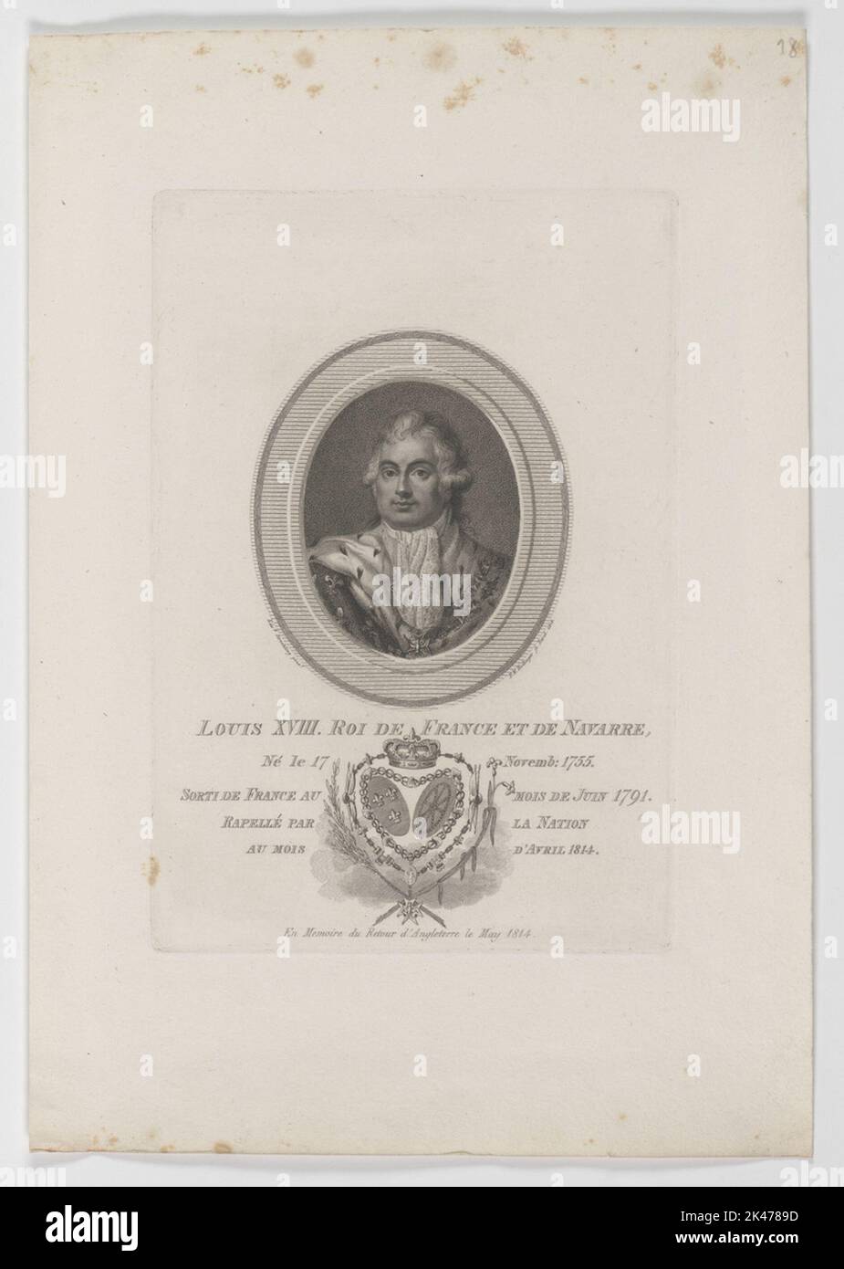 Bildnis von Louis XVIII. König von Frankreich und Navarra Stockfoto