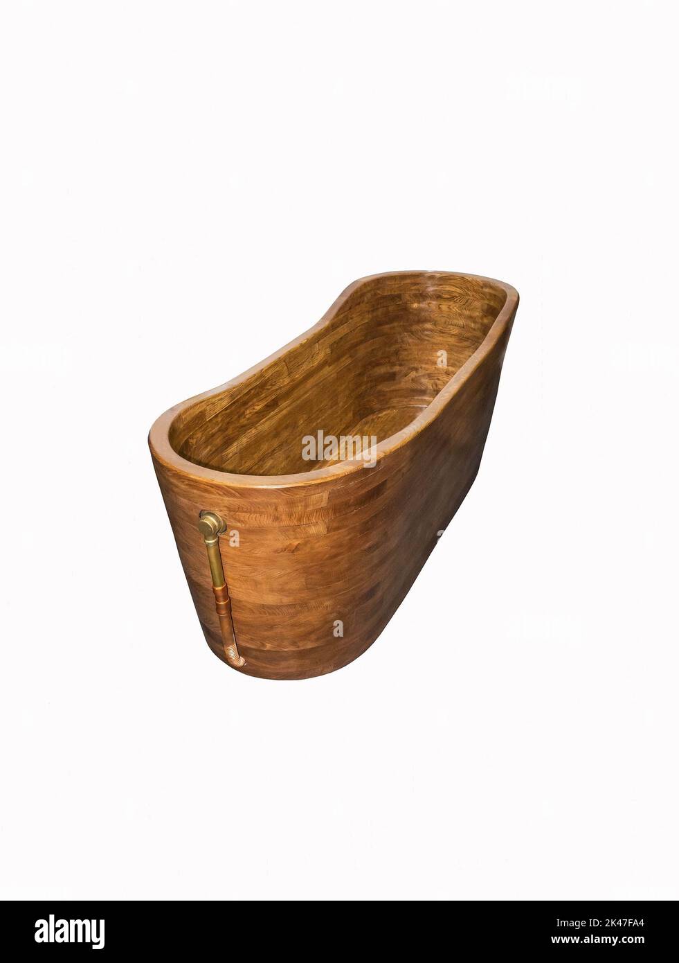 Luxuriöse Eichenholzbadewanne auf weißem Hintergrund. Innenelement Stockfoto