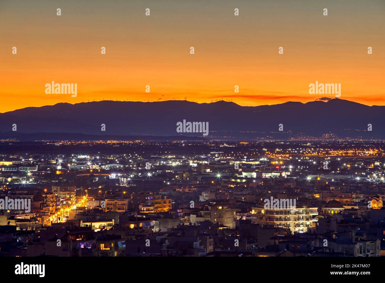 Sonnenaufgang in der Stadt Thessaloniki, Griechenland Stockfoto