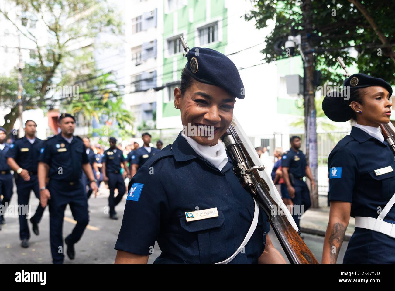 Salvador, Bahia, Brasilien - 07. September 2022: Stadtwache nimmt an der brasilianischen Unabhängigkeitsparade in der Stadt Salvador, Bahia, Teil. Stockfoto