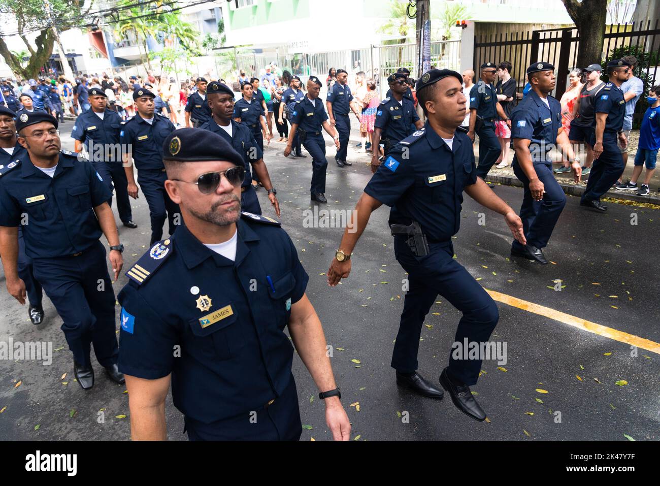 Salvador, Bahia, Brasilien - 07. September 2022: Stadtwache nimmt an der brasilianischen Unabhängigkeitsparade in der Stadt Salvador, Bahia, Teil. Stockfoto