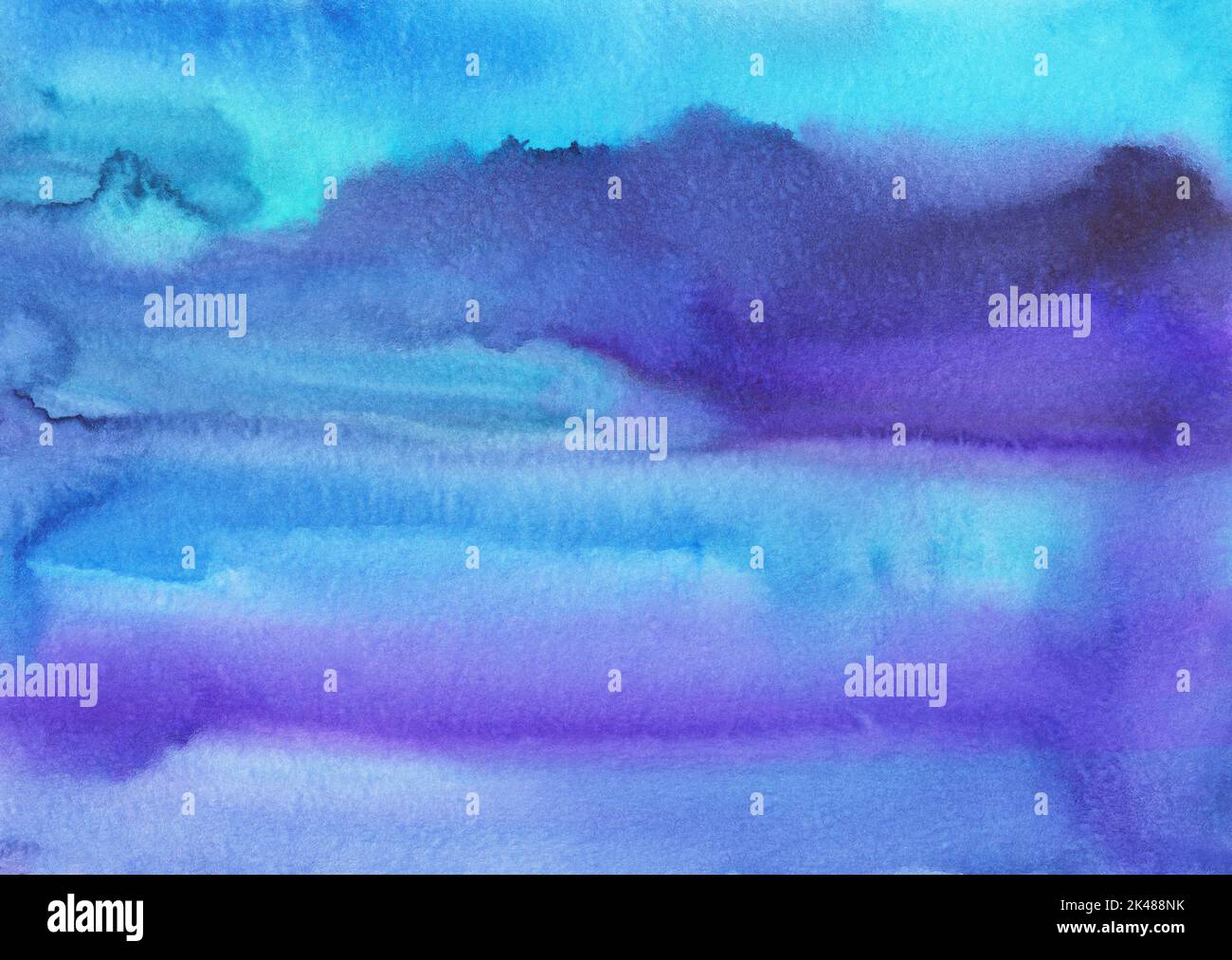 Aquarell blau und violett Hintergrund Malerei Textur. Farbenfrohe Aquarell Pinselstriche Hintergrund. Flecken auf Papier. Stockfoto