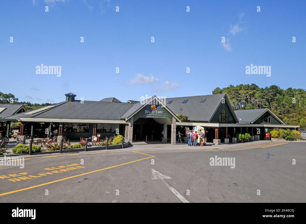 Hauptbesuchereingang zum Wai-O-Tapu Thermal Wonderland in der Nähe der am See gelegenen Stadt Rotorua in der Bay of Plenty North Island in Neuseeland Stockfoto