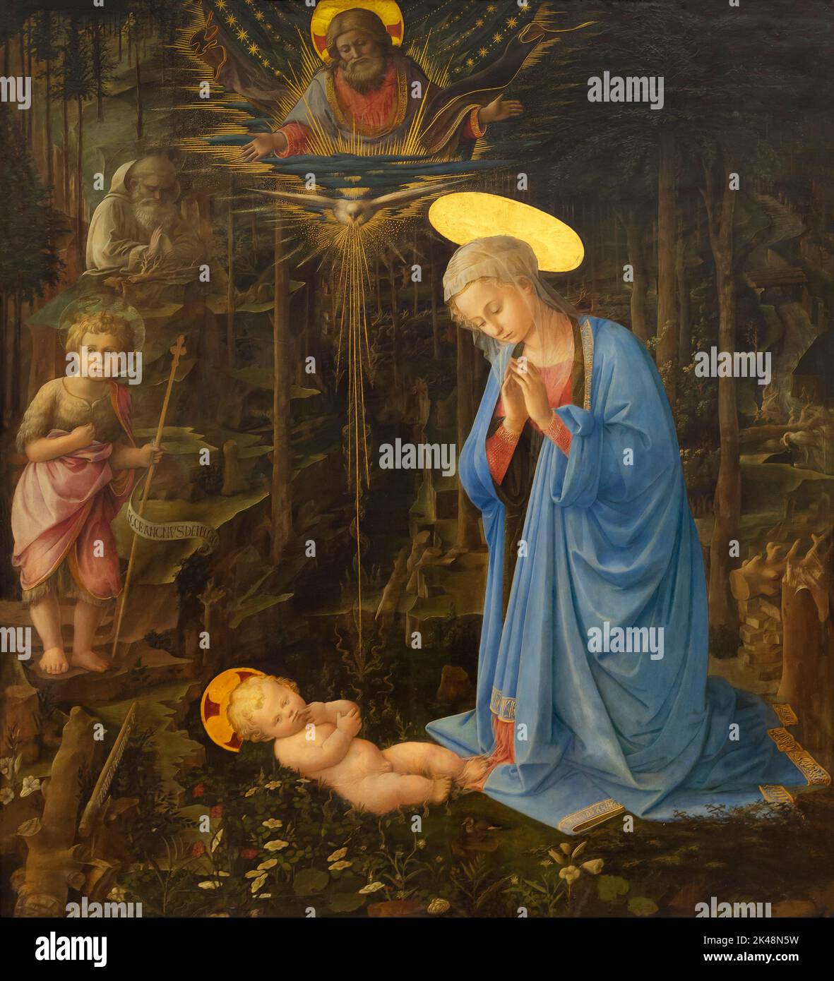 Mystische Geburt, Anbetung im Wald, Filippo Lippi, um 1459, Gemaldegalerie, Berlin, Deutschland, Europa Stockfoto