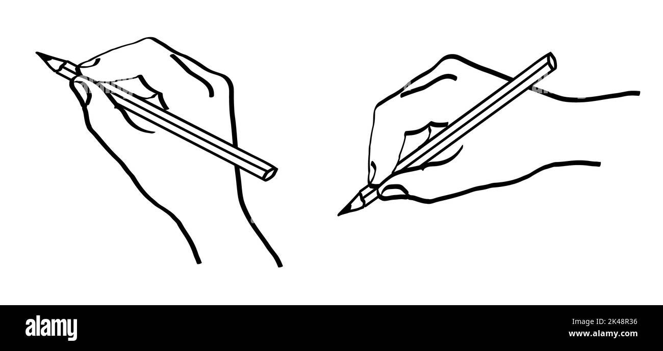 Hand halten Bleistift, Linienmuster. Linie zeichnen Pinsel Bearbeiten Symbol Stift Symbol Zeichen Zeichen Symbol Buntstifte farbigen Bleistift lose angeordnet grungy Graphit Punkt Stockfoto