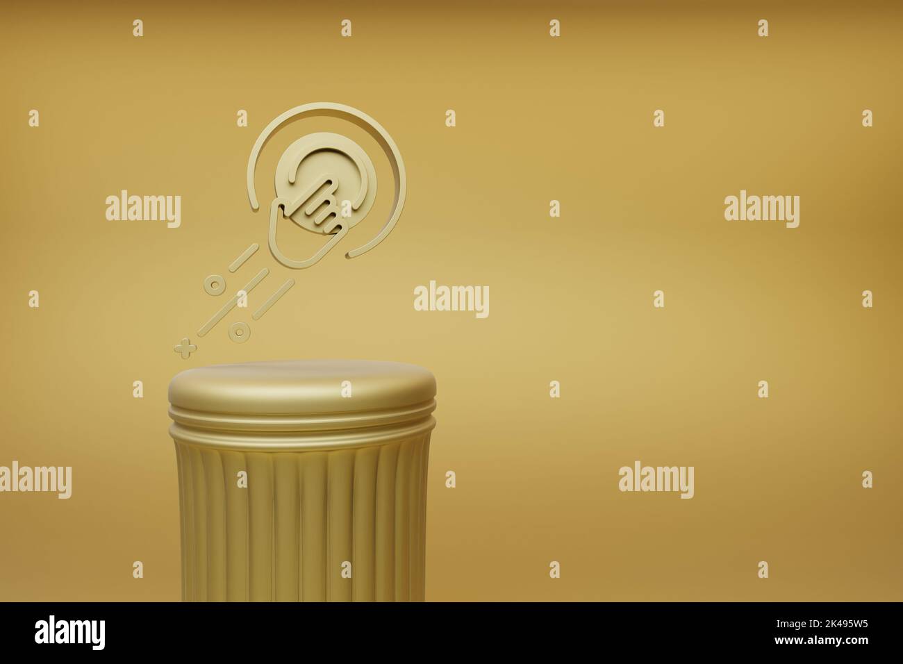 Schöne abstrakte Illustrationen Goldene Hand Ziel Symbol-Symbole auf einer goldenen Säule und wunderbaren Hintergrund. 3D Rendering-Illustration. Hintergrund p Stockfoto