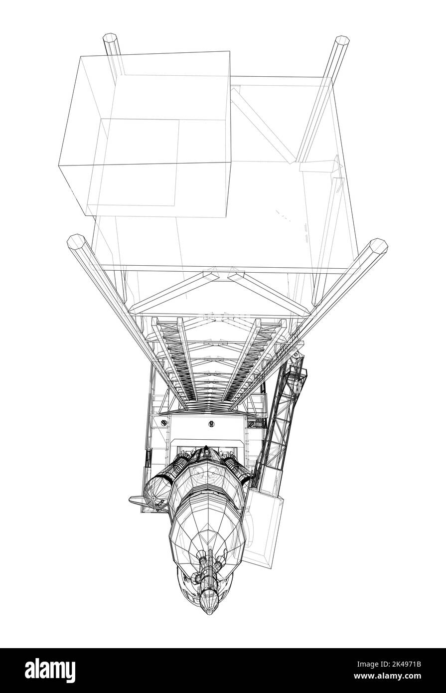Space Rocket auf der Startrampe. Vektorrendering von 3D Stock Vektor