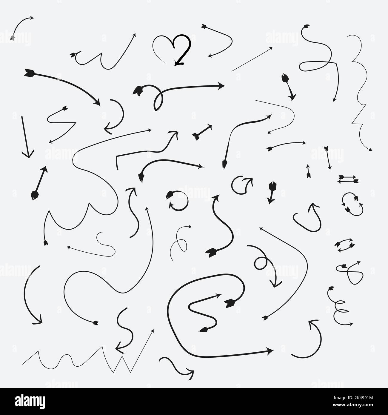 Grunge Pfeile Vektorset . Pfeil Grunge Sketch. Grunge-Textur. Kinder Bleistiftzeichnung. Editierbare Vektordarstellung Stock Vektor