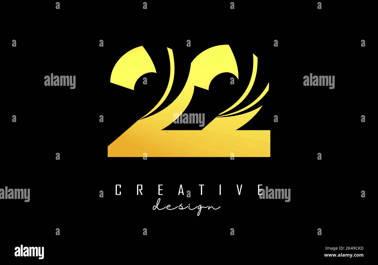Goldenes Kreativ-Logo mit der Nummer 22 2 mit Linien und Straßenkonzept. Zahl mit geometrischem Design. Vektorgrafik mit Zahl und Kreativ Stock Vektor