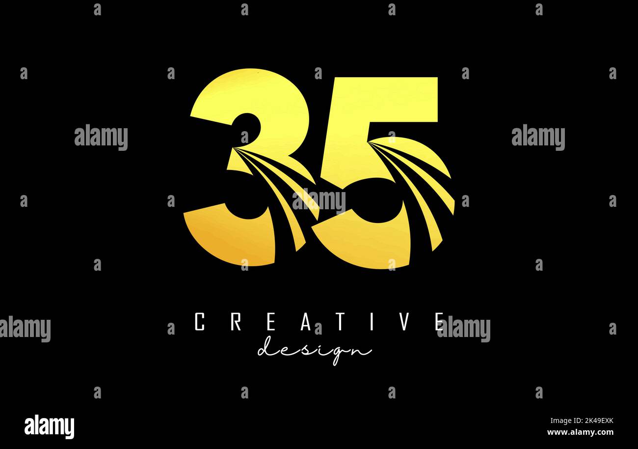 Goldenes Kreativ-Logo mit der Nummer 35 3 5 mit Linien und Straßenkonzept. Zahl mit geometrischem Design. Vektorgrafik mit Zahl und Kreat Stock Vektor