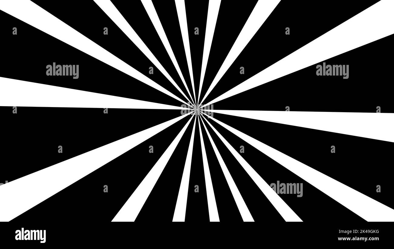 Hypnotischer schwarz-weißer Hintergrund. Geometrische Formen. Abstrakte, nahtlose Loop-Animation von Streifen. Hypnotische Bildvisualisierung. Optische Täuschung. Hochwertige Fotos Stockfoto