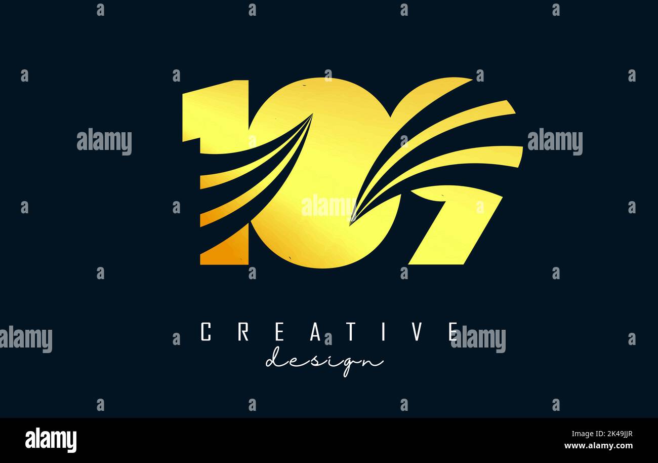 Goldenes Kreativ-Logo mit der Nummer 109 mit Linien und Straßenkonzept. Buchstabe mit geometrischem Design. Vektorgrafik mit Zahl. Stock Vektor