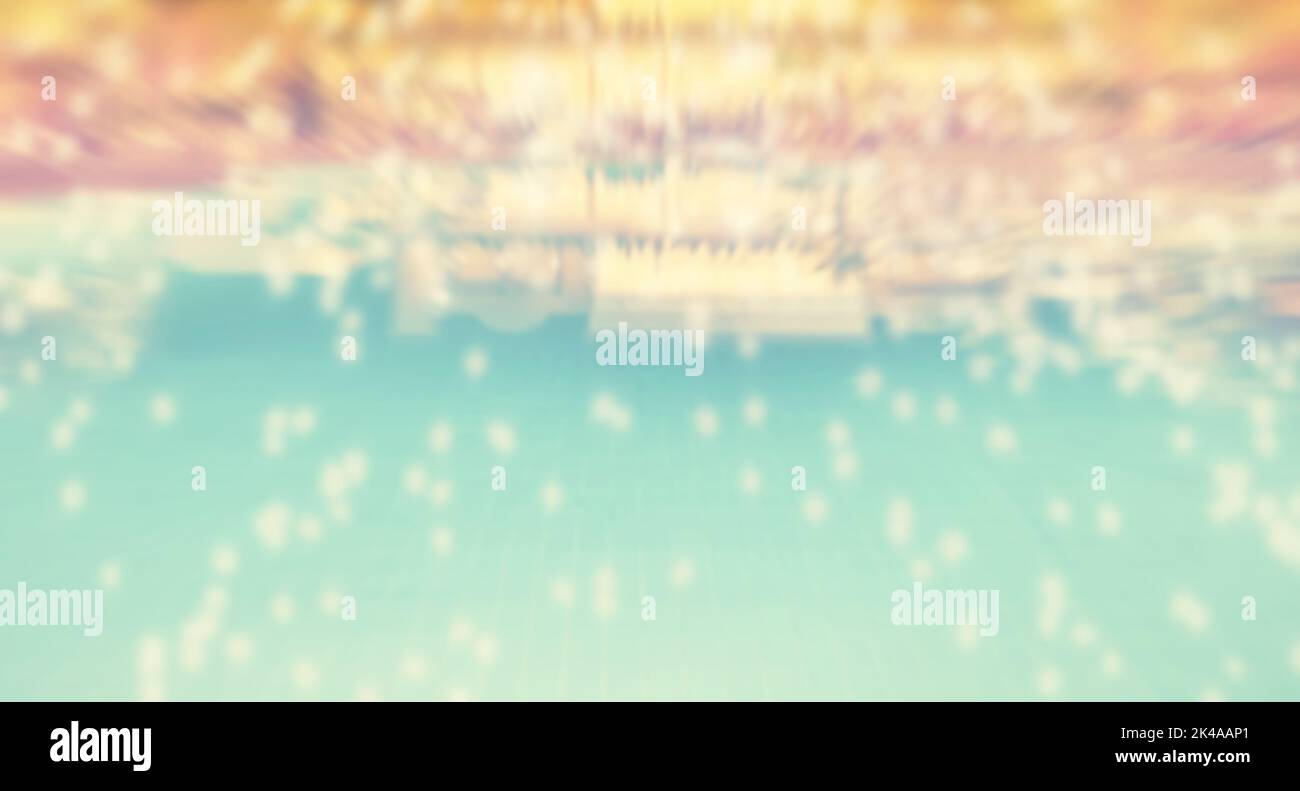 Abstrakter Hintergrund aus verschwommenem Bild eines Resort-Swimmingpools in der Nacht, Farbtonung angewendet. Stockfoto