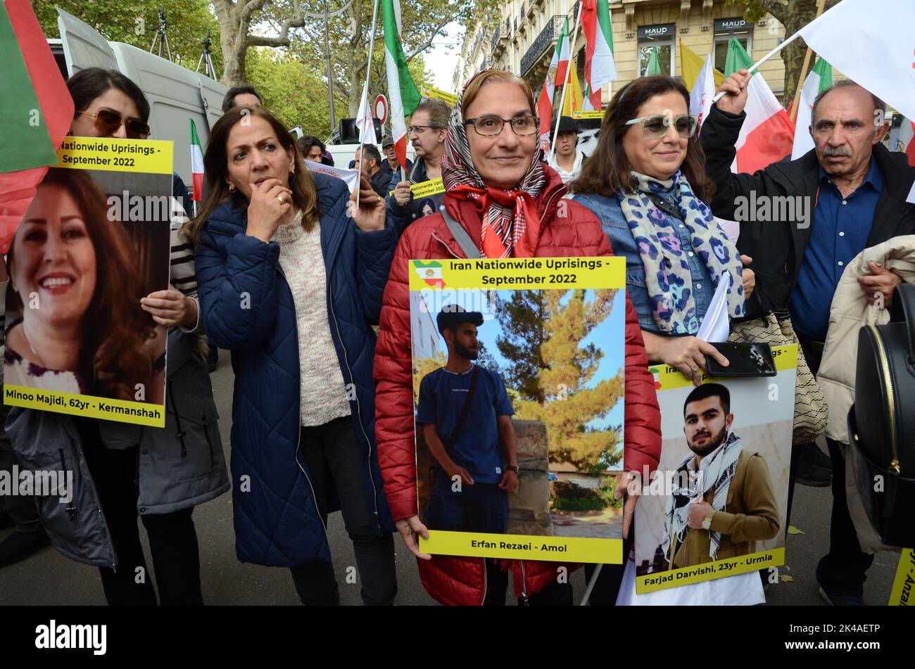 nouveau rassemblement de soutien au peuple iranien qui se révolte contre le régime dictatorial des mollahs Stockfoto