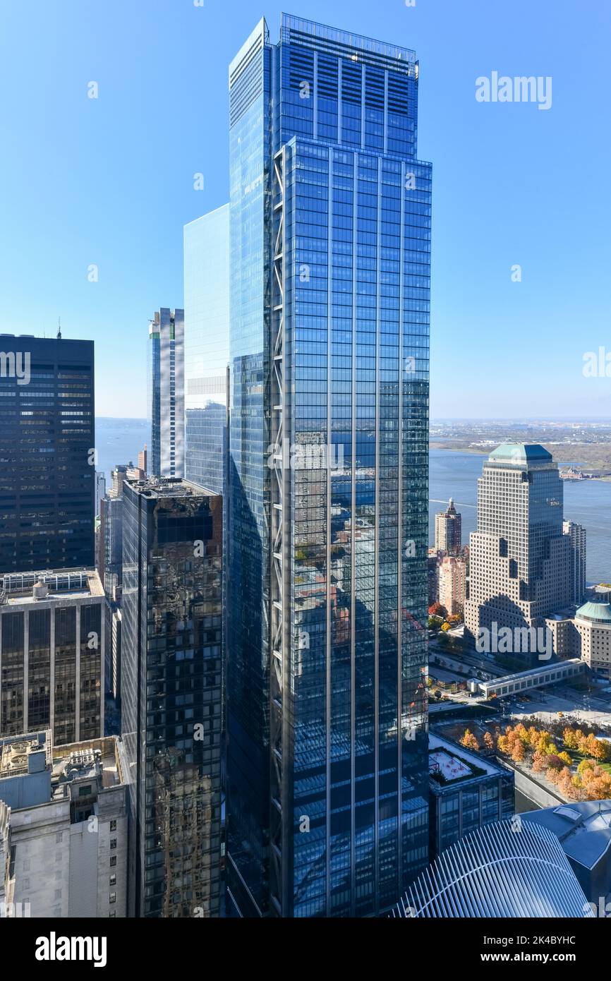Luftaufnahme des Three World Trade Center in Downtown Manhattan, New York City Stockfoto