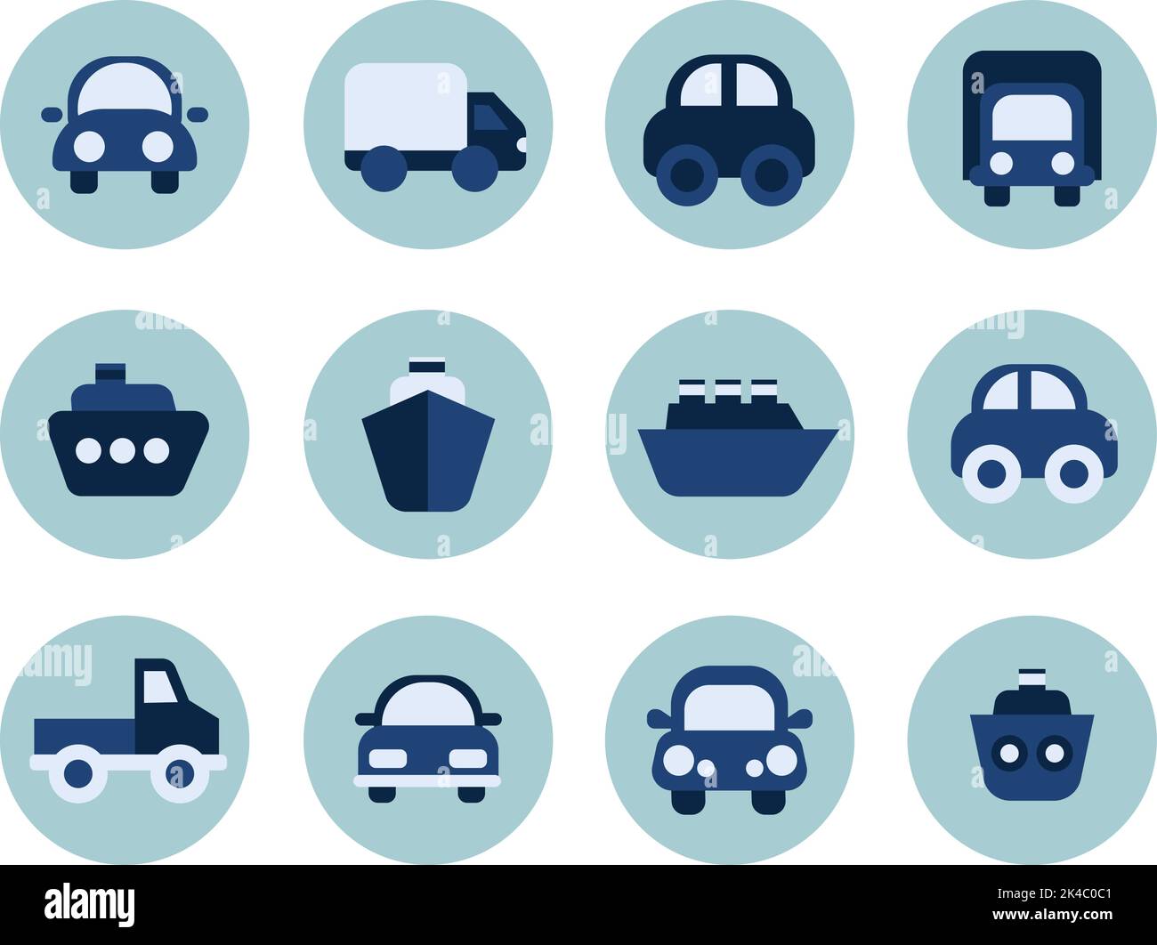Transportsfahrzeuge Symbolsatz, Illustration, Vektor auf weißem Hintergrund. Stock Vektor