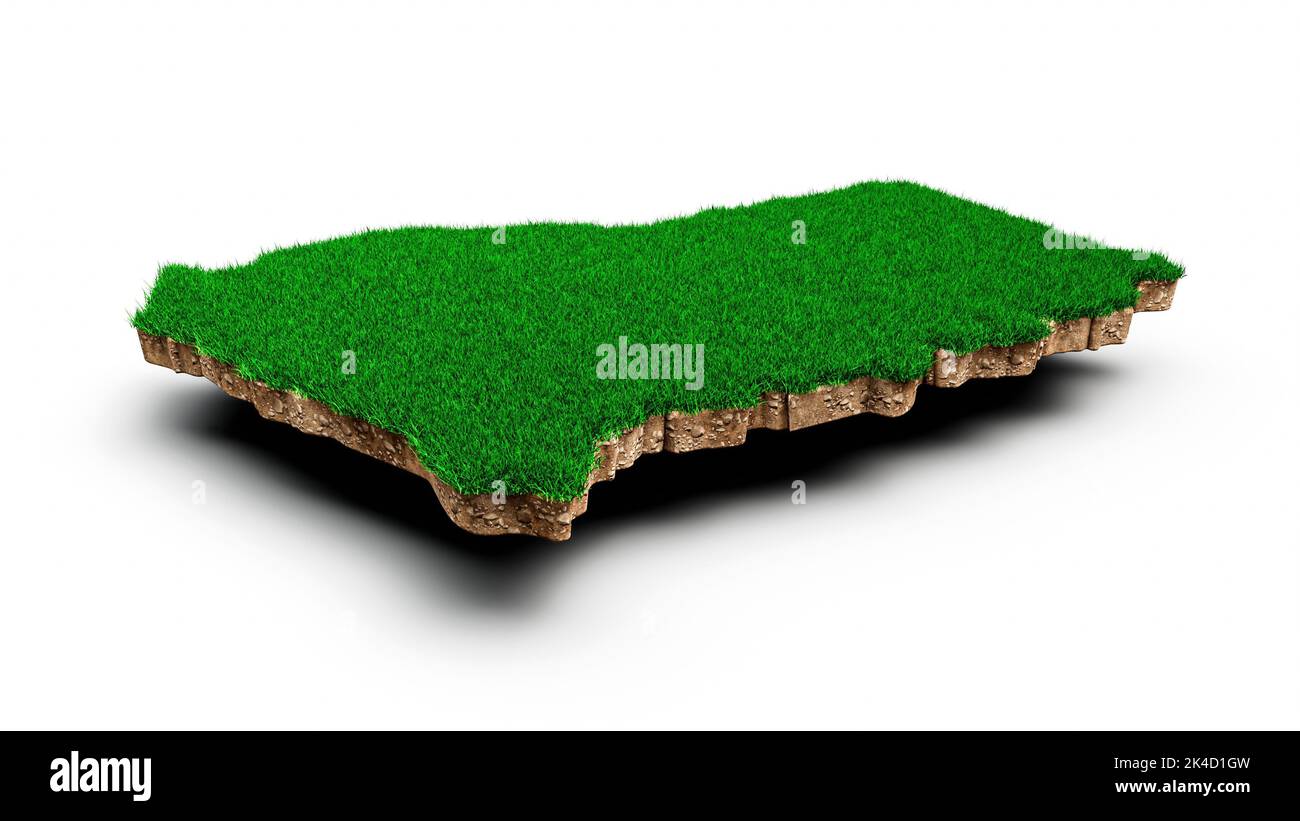 Ghana Karte Bodengeologie Querschnitt mit grünem Gras und Felsboden Textur 3D Abbildung Stockfoto