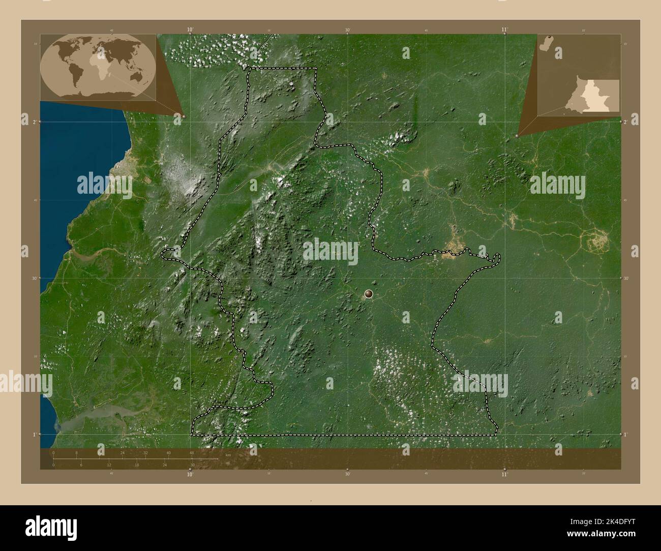 Centro Sur, Provinz Äquatorialguinea. Satellitenkarte mit niedriger Auflösung. Karten für zusätzliche Eckposition Stockfoto