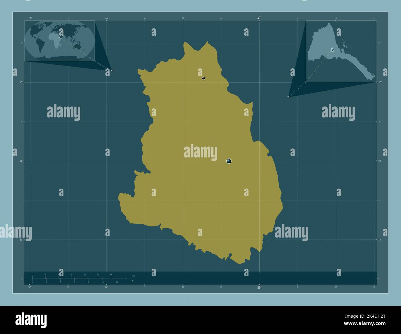 Maekel, Region Eritrea. Einfarbige Form. Standorte der wichtigsten Städte der Region. Karten für zusätzliche Eckposition Stockfoto