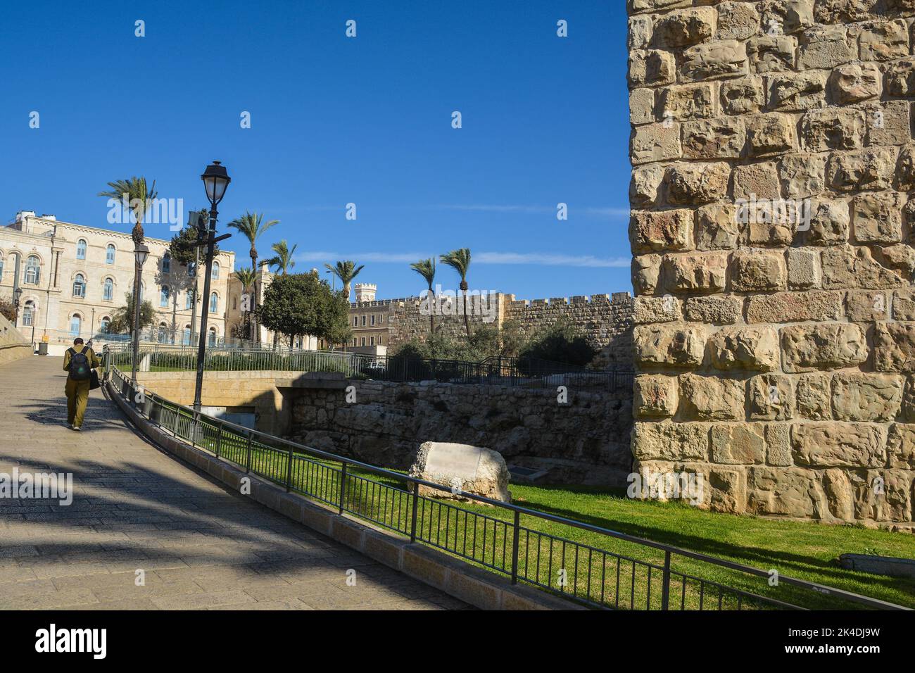 Mauern der Altstadt von Jerusalem. Das Stadtbild ist der historische Teil Jerusalems. Stockfoto