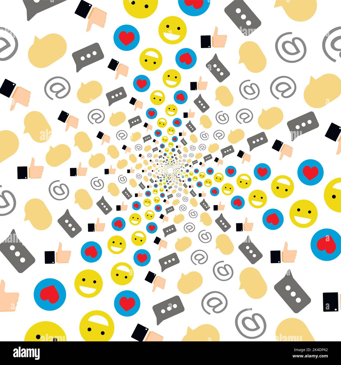 Social-Media-Welt, virtueller Raum zur Kommunikation. Vektorgrafik. Abstrakte Erdkommunikation, kreatives Zeichen, Emoji-Gemeinschaft, wie Konzept, SoC Stock Vektor