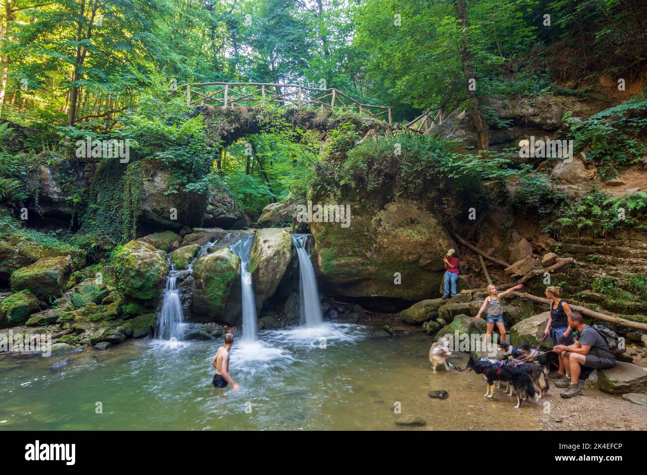 Waldbillig: Wasserfall Schéissendëmpel (Schiessentümpel) im Tal Mullerthal (Mëllerdall, Müllerthal), kleine Schweiz (Petite Suisse Luxembourgeoi Stockfoto