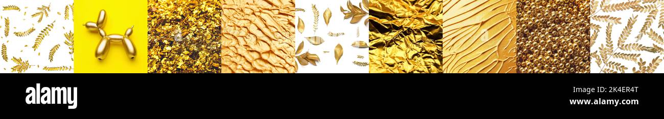 Set von verschiedenen Fotos in goldenen Farben Stockfoto