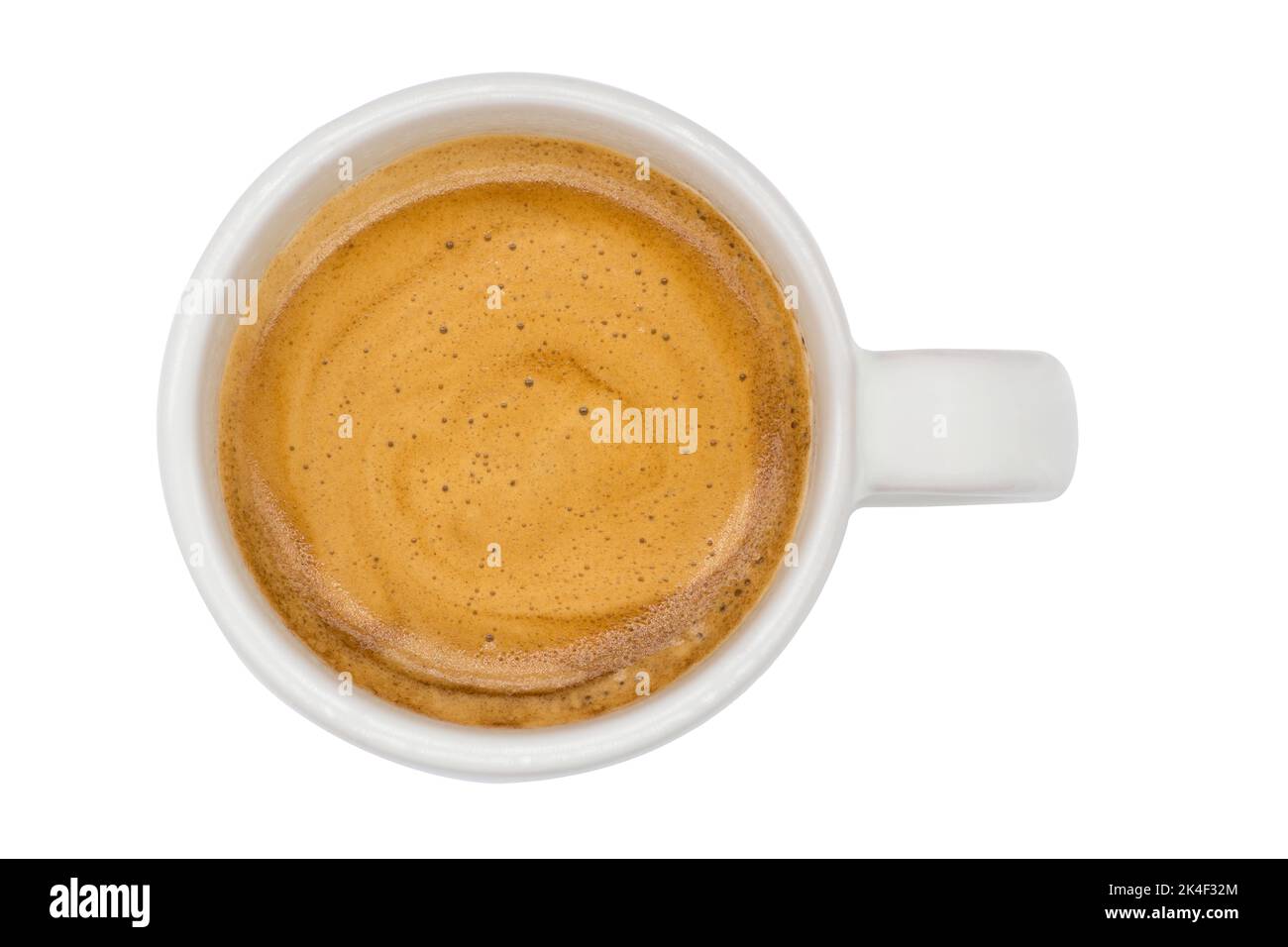 Espresso-Kaffee aus der oberen (hohen) Ansicht, isoliert auf weißem Hintergrund Stockfoto