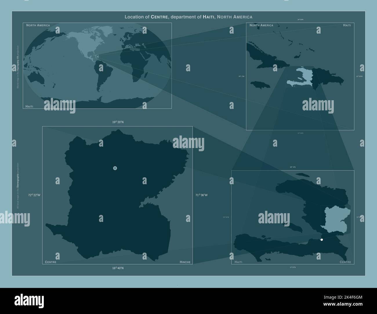 Zentrum, Abteilung von Haiti. Diagramm, das die Position der Region auf