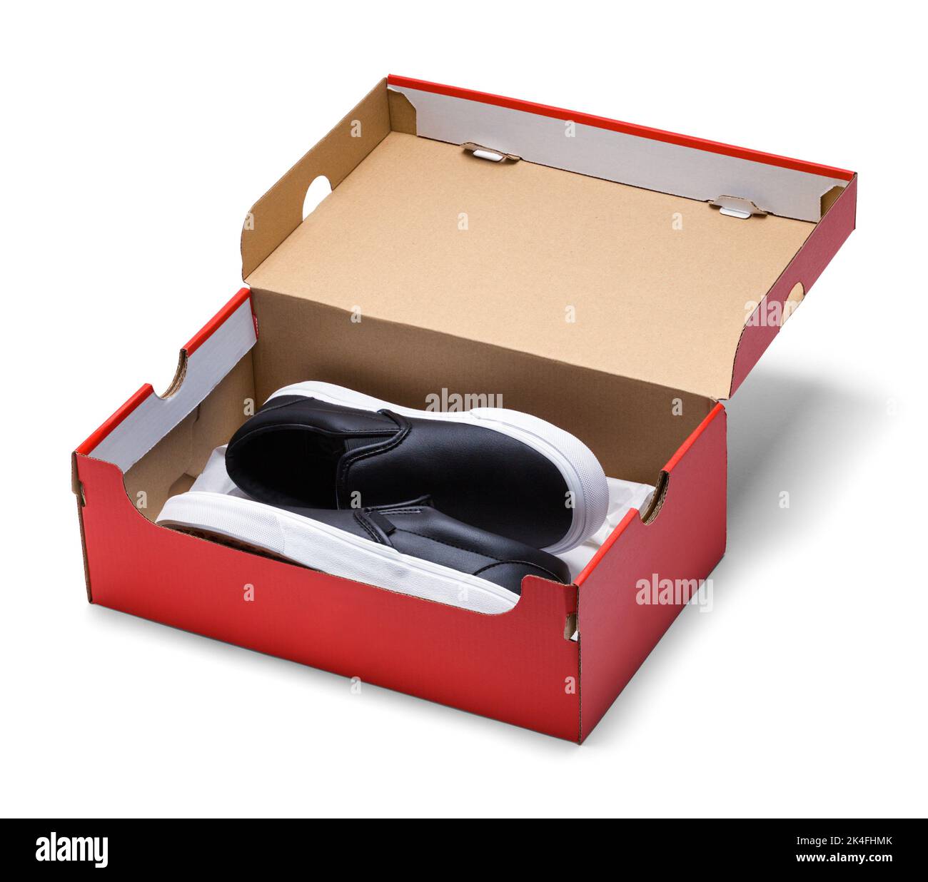 Zwei Schuhe in Box, auf Weiß geschnitten. Stockfoto