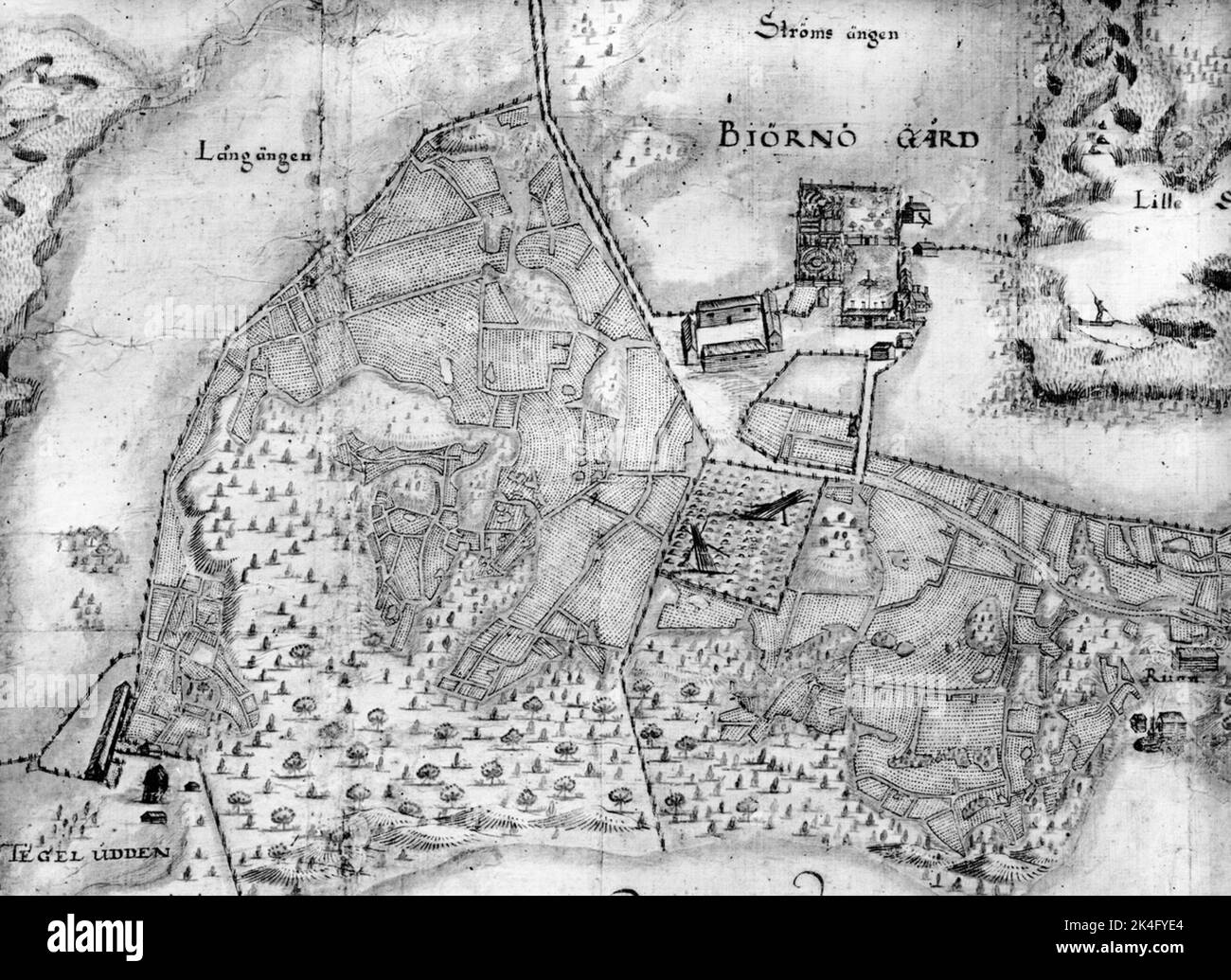 Detail der Karte von 1665 über Björkö, Gemeinde Frötuna, Uppland. Inv.nr Nm.0145879 Nordic Stockfoto