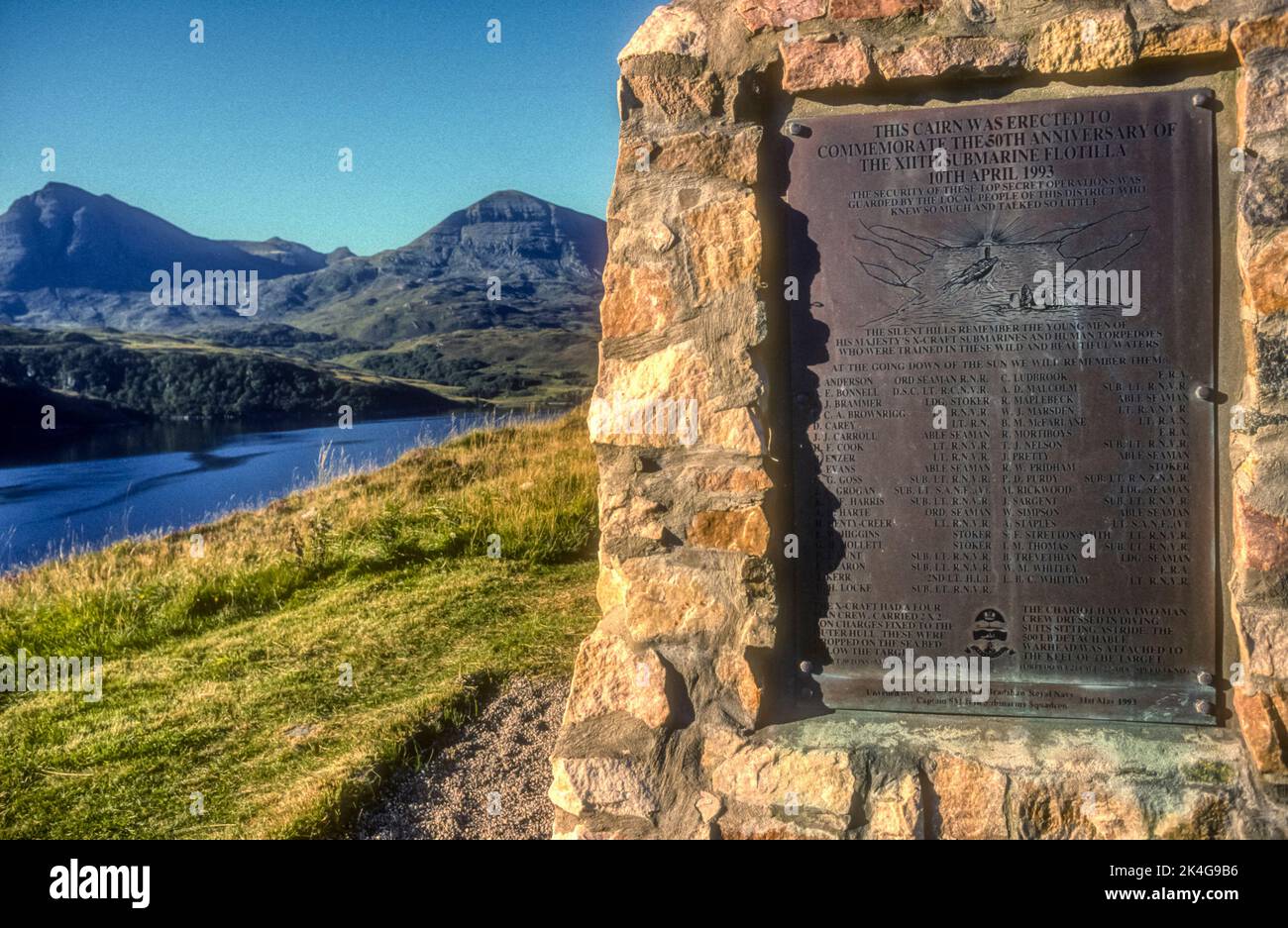 Die XII. Unterseetaugliche Flottila Gedenkstätte in Kylesku, Schottland. Stockfoto