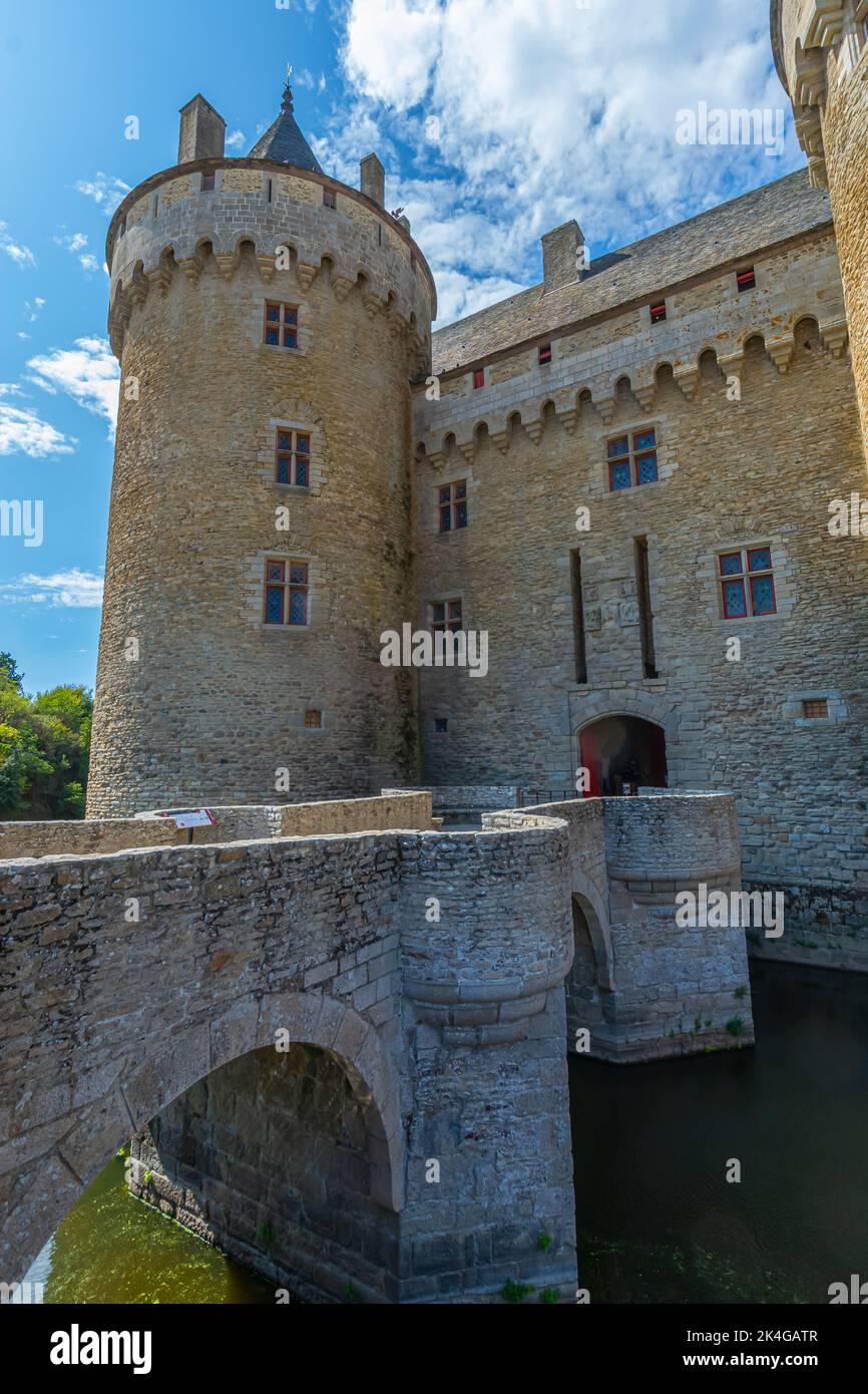 Panoramablick auf das Chateau de Suscinio im Golf von Morbihan, Bretagne, Frankreich Stockfoto