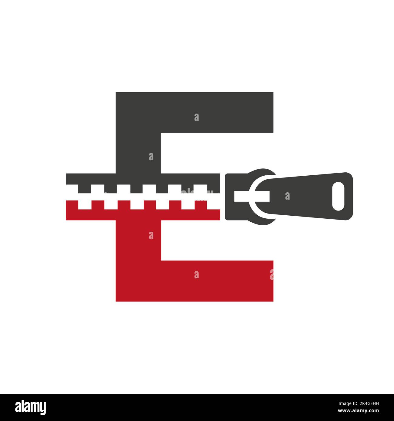 Initial Letter E Reißverschluss-Logo für Mode Tuch, Stickerei und Textil Symbol Identität Vektor-Vorlage Stock Vektor