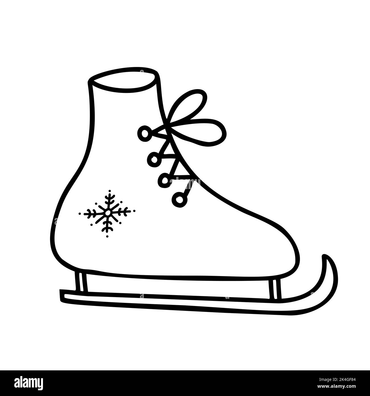 Winter-Linear-Schlittschuhe mit Schneeflocke. Vektor lineare Handzeichnung im Doodle-Stil. Für Urlaubsdekor, Design, Dekoration und Druck Stock Vektor