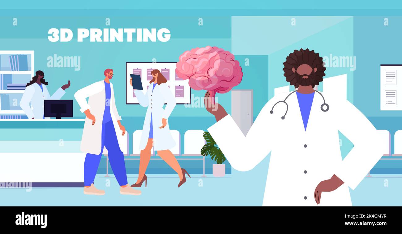 Arzt hält menschliche Transplantation Gehirn Organmodell druckt auf 3D Bio-Drucker medizinischen Druck biologische Technik Stock Vektor