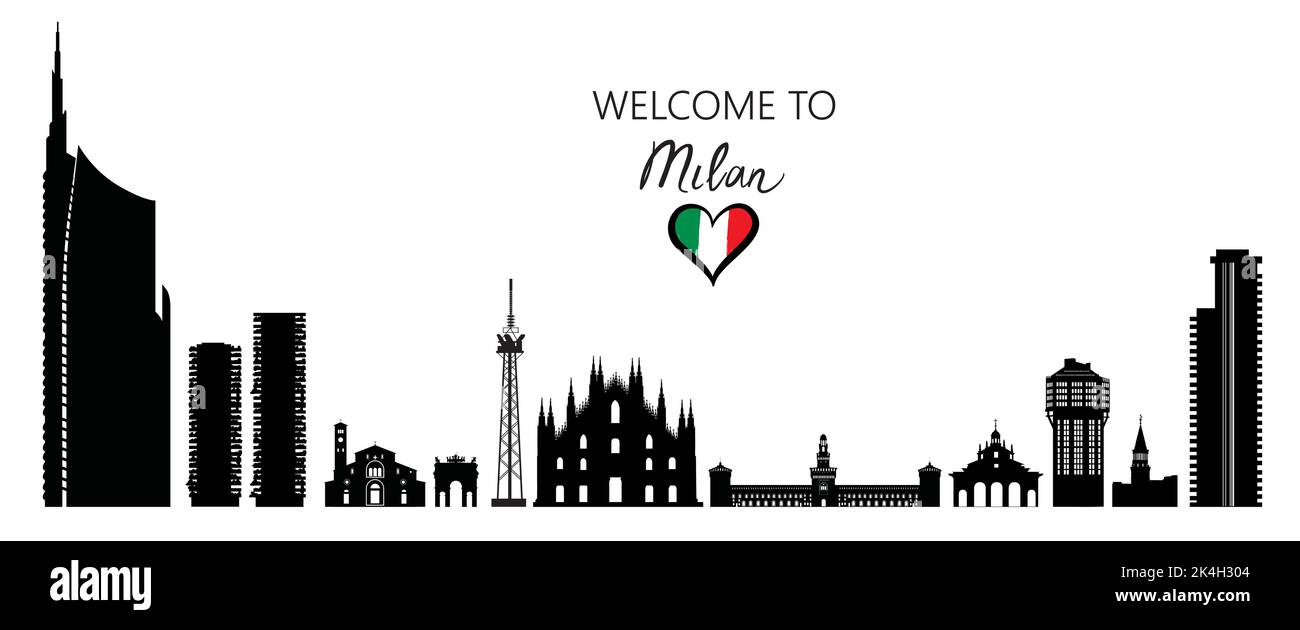Mailand Stadt berühmten Ort Reise-Set. Italien, architektonische touristische Wahrzeichen Silhouetten. Historische Gebäude und moderne Wolkenkratzer. Italienische touristische CI Stock Vektor