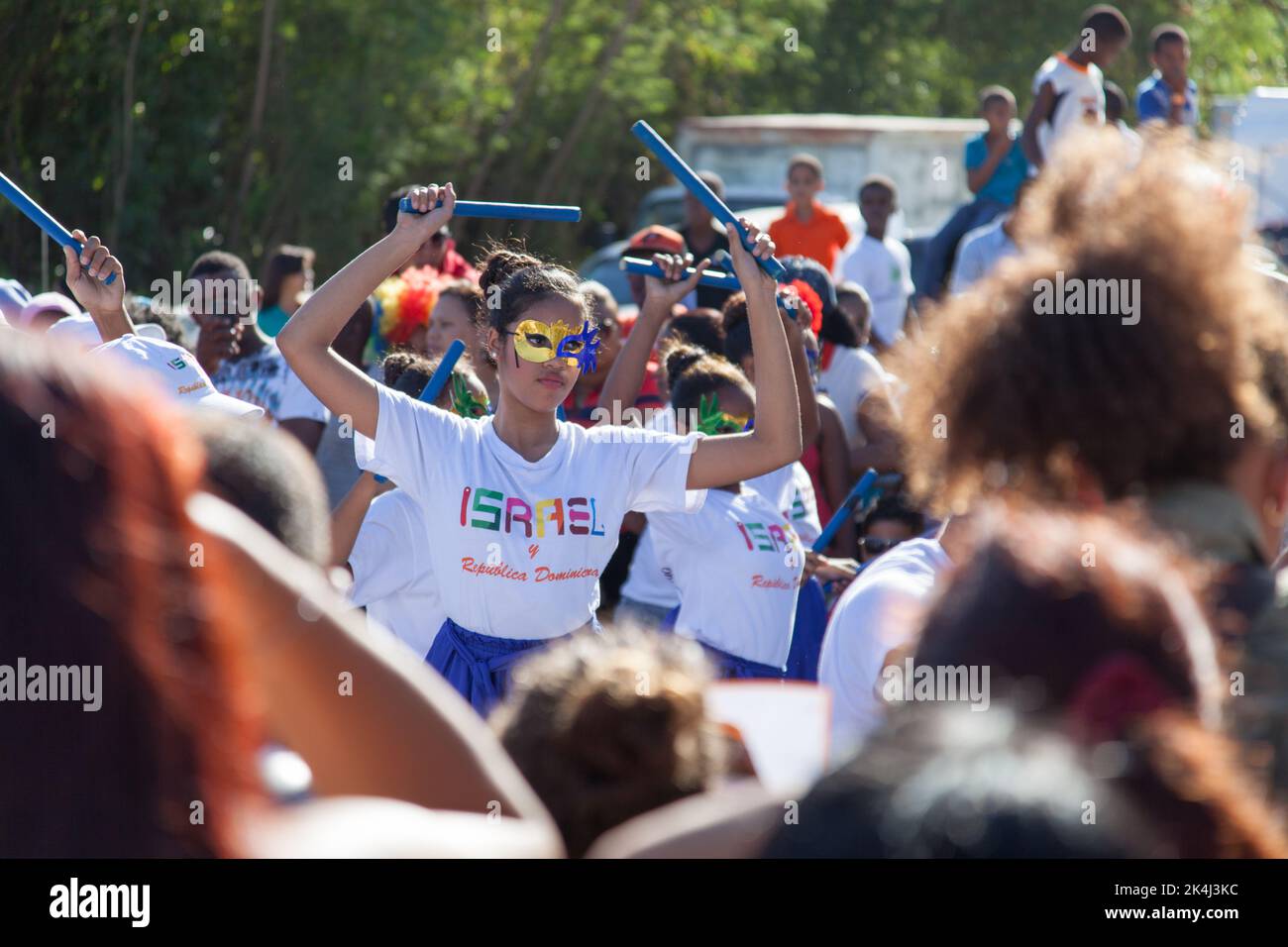 Higüey, La Altagracia, 8. März 2014: Israelische Repressentitive bei der Parade zum Karneval in Punta Cana. Stockfoto