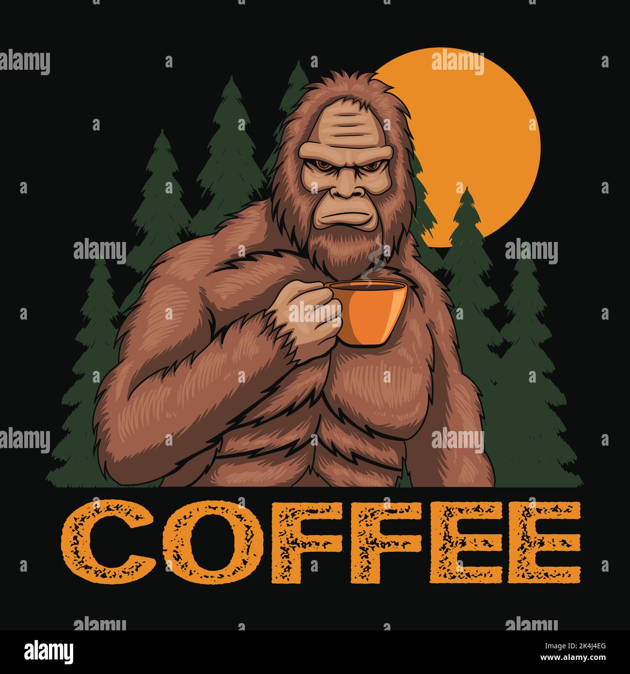 Sasquatch Getränk Kaffee Retro Vektor Illustration Stock Vektor