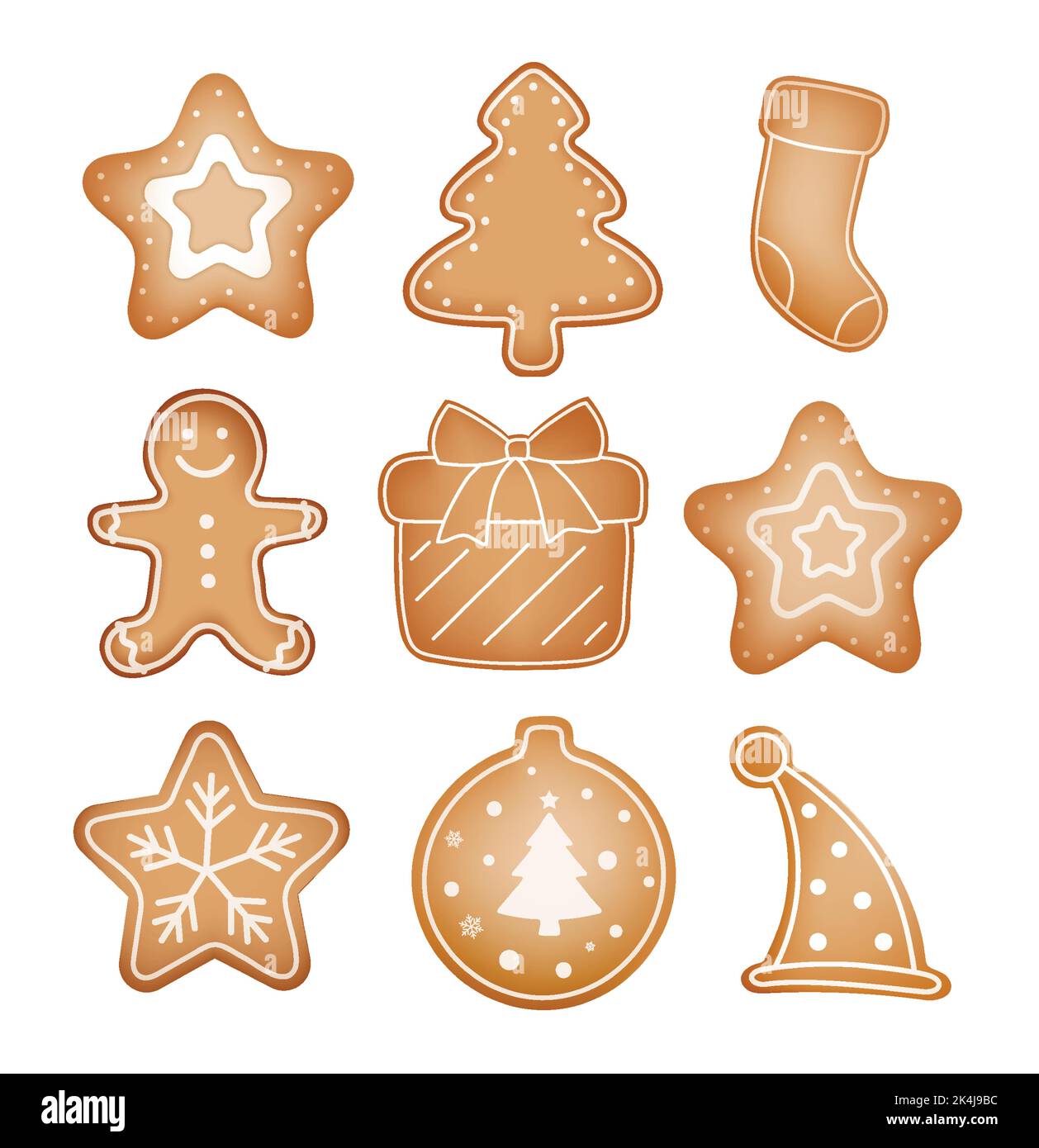 Weihnachts Lebkuchenkekse auf weißem Hintergrund isoliert gesetzt. Stock Vektor