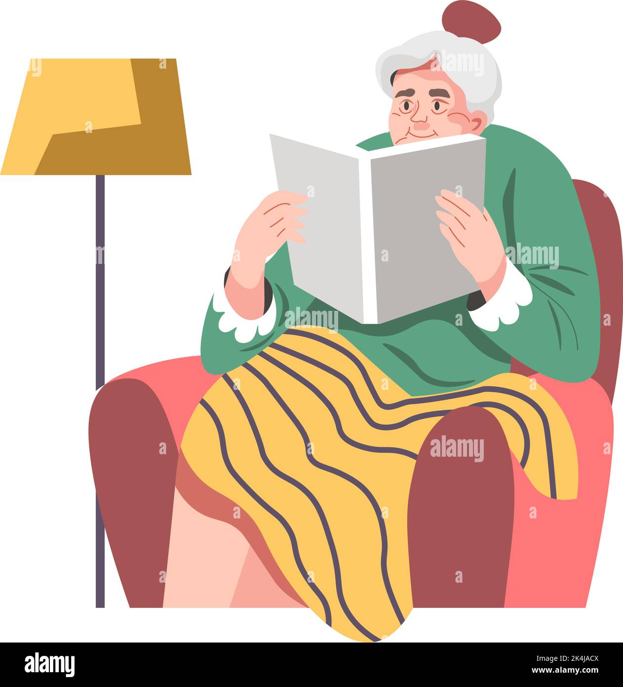 Großmutter liest Buch im Sessel, Freizeit Stock Vektor