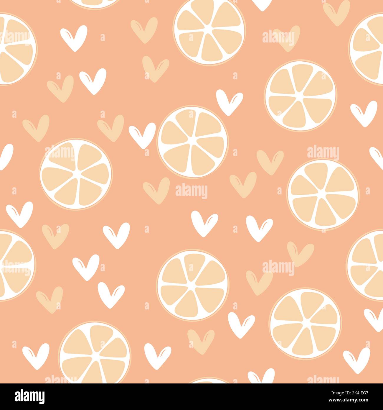 Sommer-Illustration mit Orangen und Zitronen. Seamlees-Muster mit bunten Früchten auf farbigem Hintergrund. Lebensmittelkonzept. Vorlagendesign für Einladung Stock Vektor
