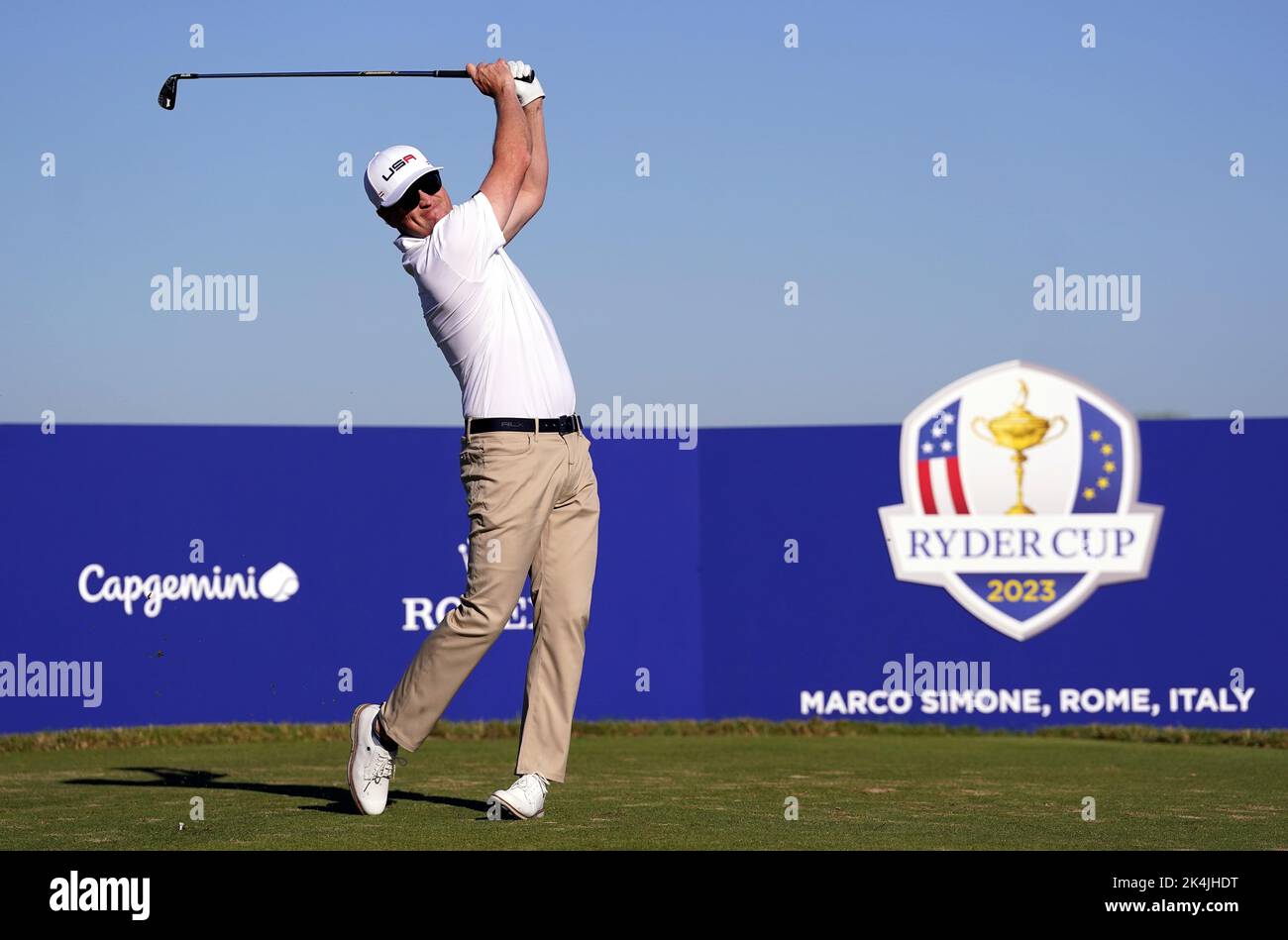 USA Ryder Cup Kapitän Zach Johnson beim Marco Simone Golf and Country Club in Rom, Italien. Bilddatum: Montag, 3. Oktober 2022. Stockfoto