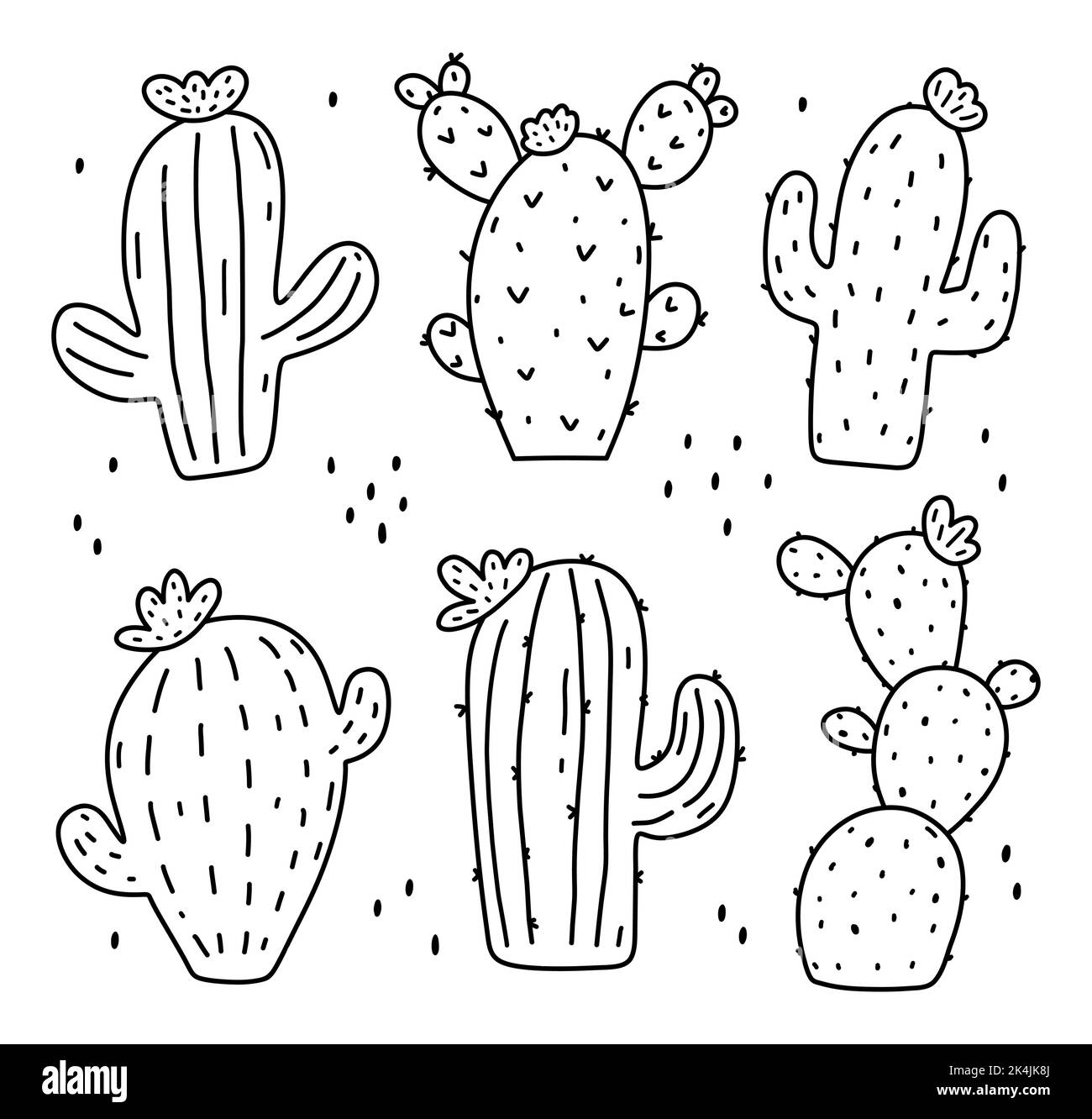 Set von niedlichen Kakteen auf weißem Hintergrund isoliert. Vektor-handgezeichnete Illustration im Doodle-Stil. Perfekt für Karten, Logo, Dekorationen, verschiedene Designs. Stock Vektor