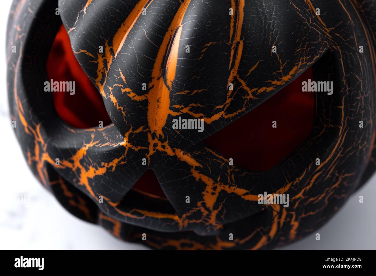 Schwarzer Halloween Kürbis auf weißem Marmorhintergrund Stockfoto