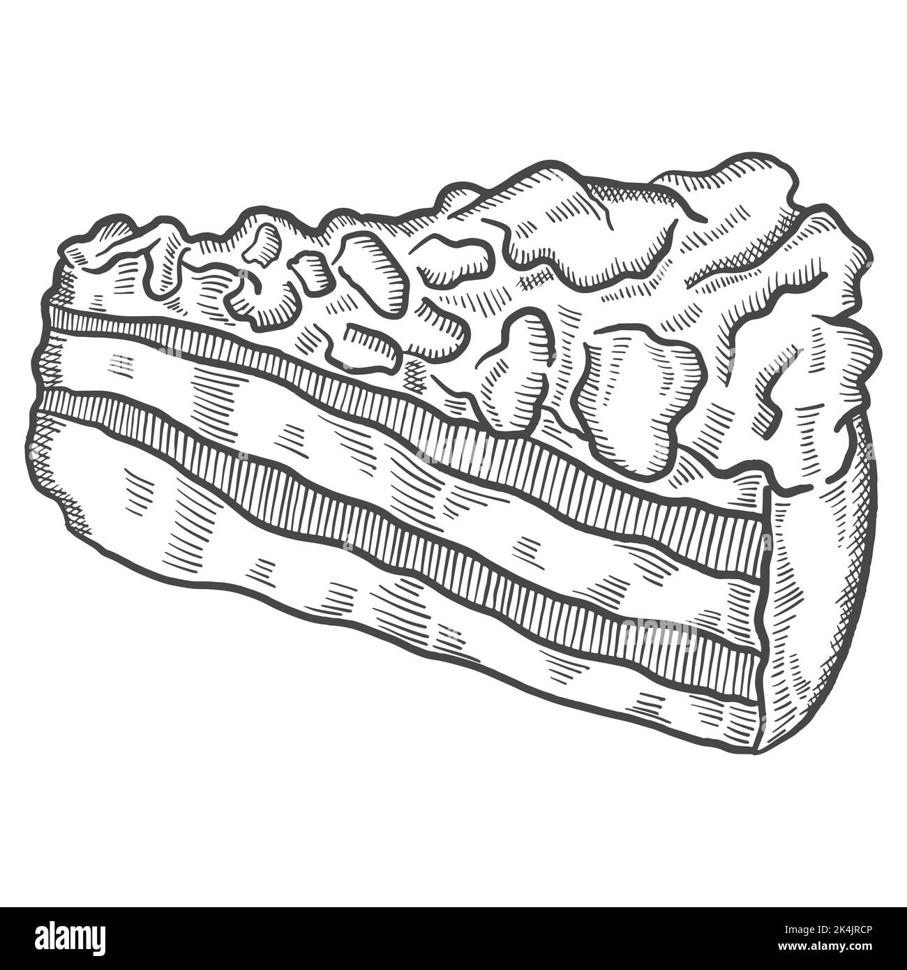 Crumble Kuchen britischen oder england und Dessert Snack isoliert Doodle handgezeichnete Skizze mit Umriss Stil Vektor Illustration Stockfoto