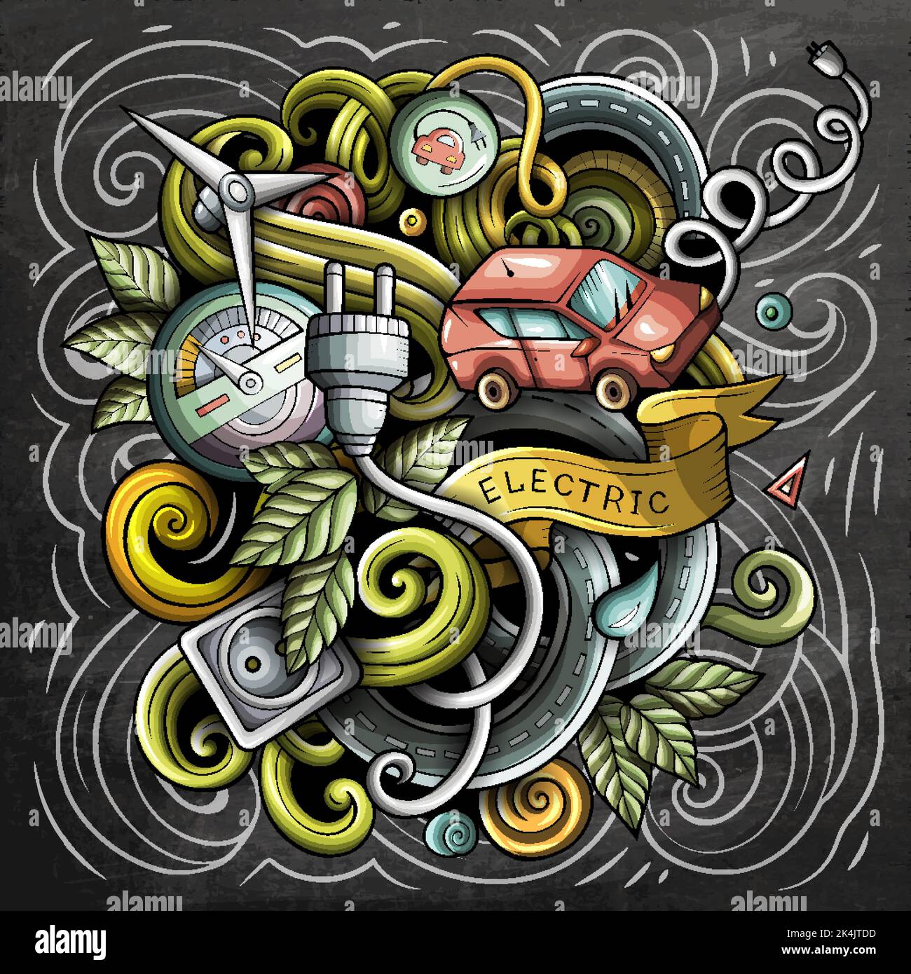 Electric Cars Cartoon Vektor Doodle Design Stock Vektor