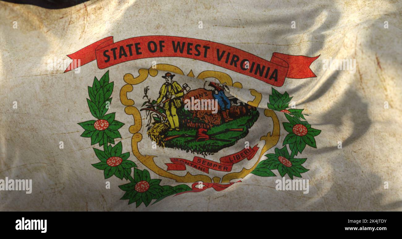 Alte Flagge des Bundesstaates West Virginia, Vereinigte Staaten von Amerika Stockfoto